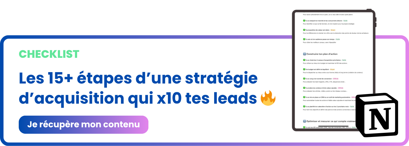 checklist des étapes d'une stratégie d'acquisition